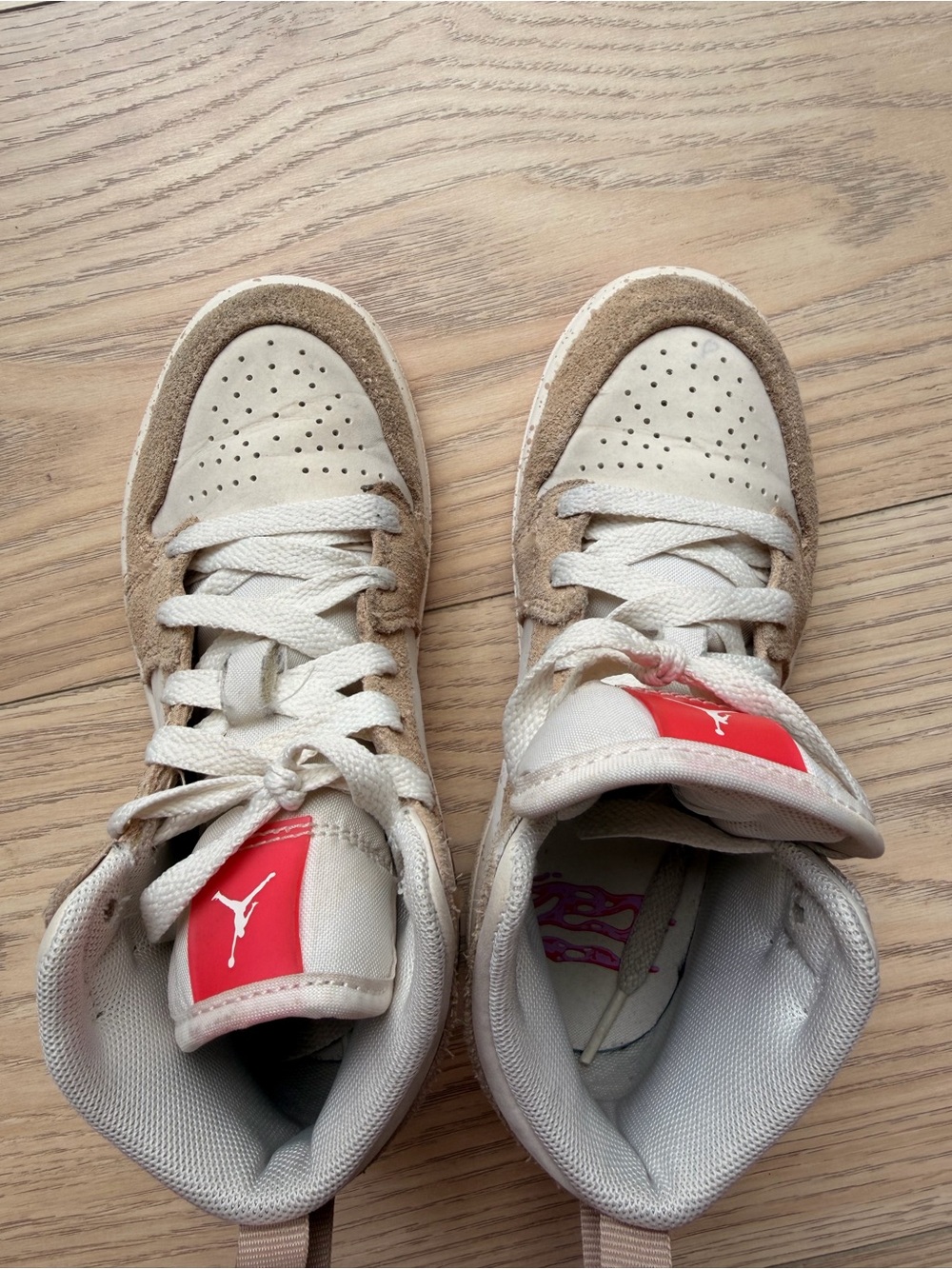 Nike Air Jordan Kids Suede Mid-Top Sneakers in Beige and Pink Jelly - Picture 2 of 8